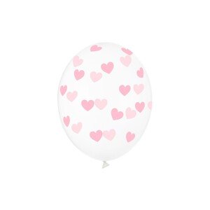 SB14C-228-099P-6 Party Deco Čiré balóny se srdíčky - Crystal Clear - 30cm, 6ks Růžová
