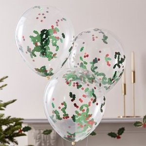 Vánoční balónky latexové plněné konfetami ve tvaru jmelí 5 ks