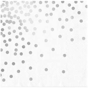Ubrousky papírové bílé se stříbrnými puntíky 33 x 33 cm 10 ks